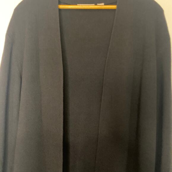 Nordstrom Long Black Wool Blend Open Cardigan Sweater MedTeacher Quiet Luxury - Picture 13 of 15